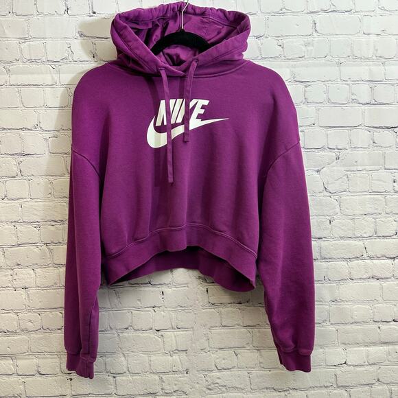 Nike Tops - Nike Purple Center Logo Cropped Pullover Hoodie Women's Small *FLAWED Loungewear